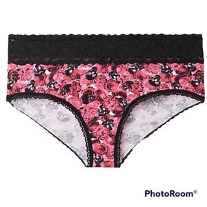 5X 28W Torrid Wide Lace Trim Cheeky Panty Pink Rose Skull Cotton Blend Knit Plus